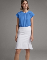 Blue blouse with short raglan sleeves