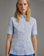 Ultramarine blue striped shirt with short sleeves