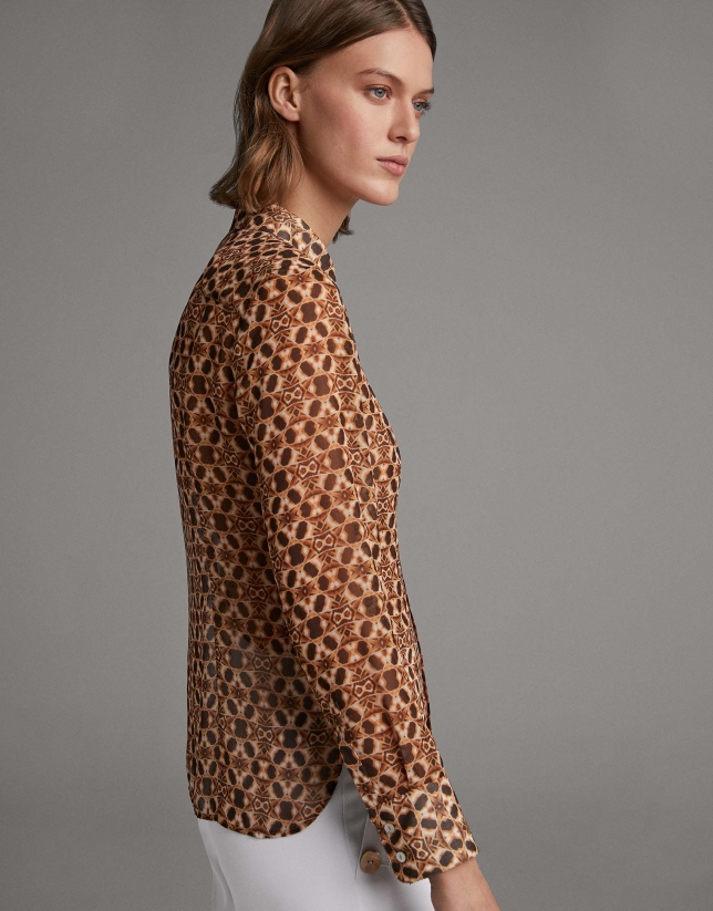 Ethnic Cookies Brown ethnic print shirt with long sleeves Roberto Verino