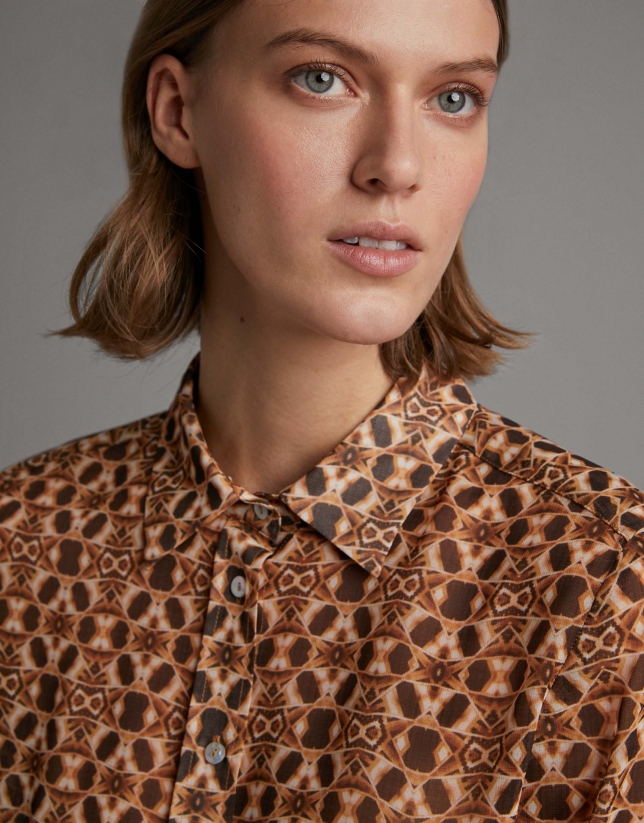 Ethnic Cookies Brown ethnic print shirt with long sleeves Roberto Verino