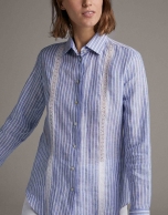 Blue men's shirt with lace appliqué