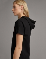 Black hooded sweatshirt with short sleeves 