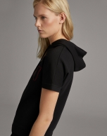 Black hooded sweatshirt with short sleeves 