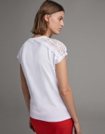 Beige short-sleeve top with chantilly lace