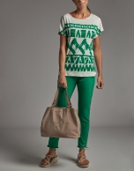 Green geometric print top