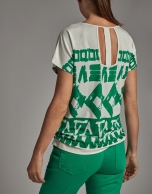 Green geometric print top