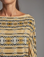 Gold print top with bat sleeves 