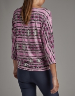 Pink print top with bat sleeves 