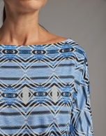 Indigo blue print top with bat sleeves 