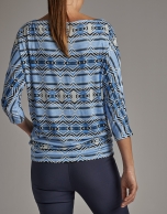 Indigo blue print top with bat sleeves 