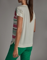 Short-sleeved top with stripes in front