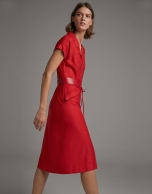 Red shirtwaist dress with short sleeves