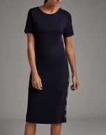 Navy blue knit midi dress with RV jacquard 