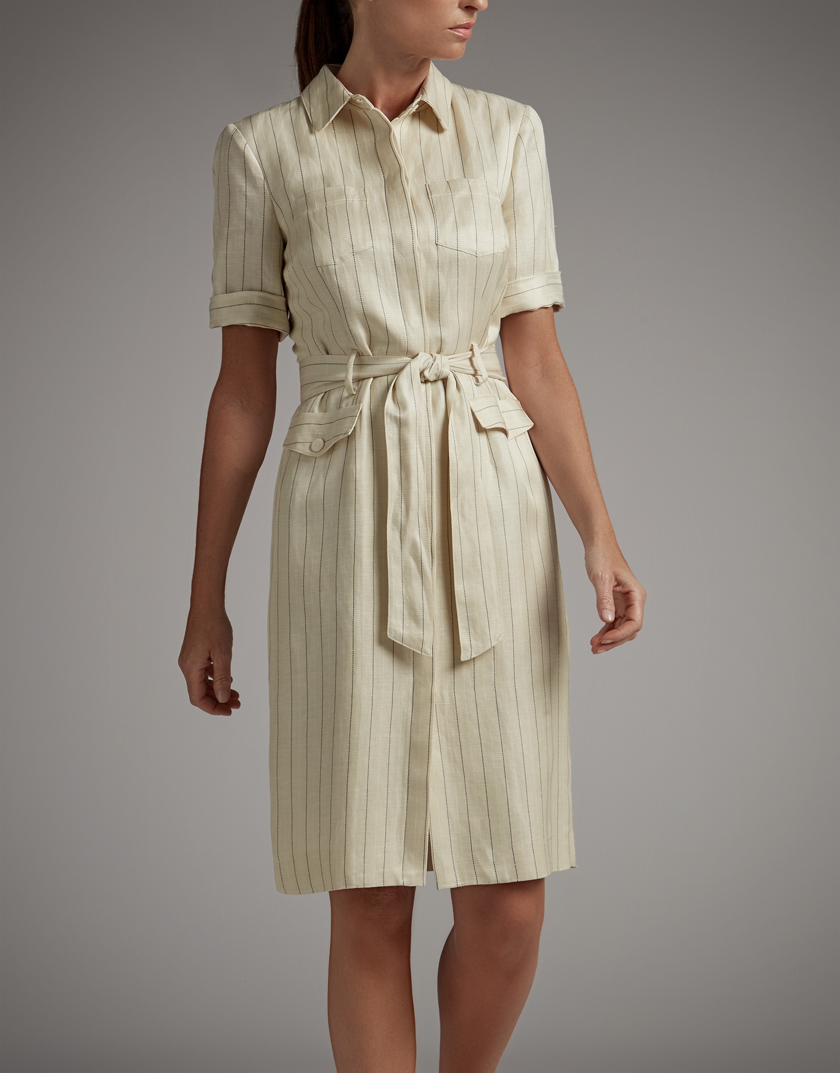 Vanilla pinstripe shirtwaist dress 