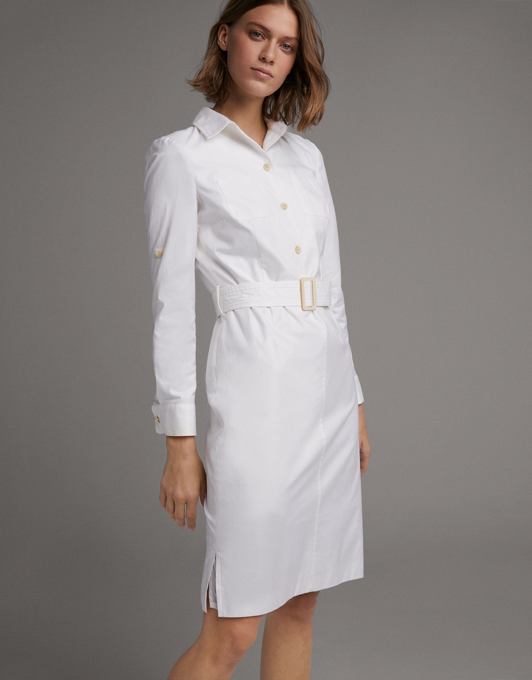 White shirtwaist dress