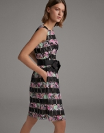 Black tulle midi dress with colored embroidery