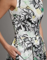 Long party dress with green floral print