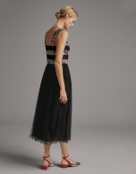 Black midi dress with straps and lace body