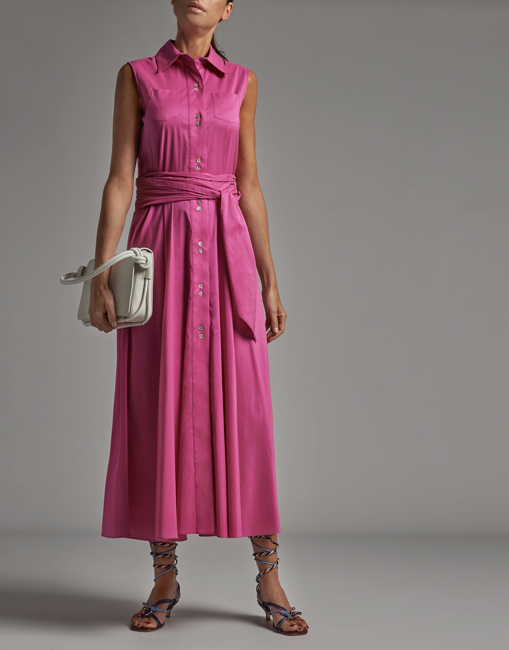 Vestido camisero liso fucsia