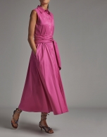 Vestido camisero liso fucsia