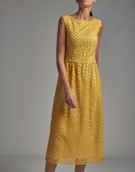 Yellow midi dress with English embroidery