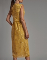 Yellow midi dress with English embroidery