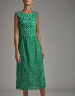 Green midi dress with English embroidery