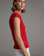 Red sweater with dropped sleeves