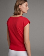 Red sweater with dropped sleeves