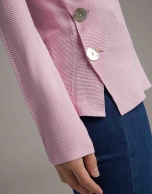 Pink sweater with side slit and mother of pearl button