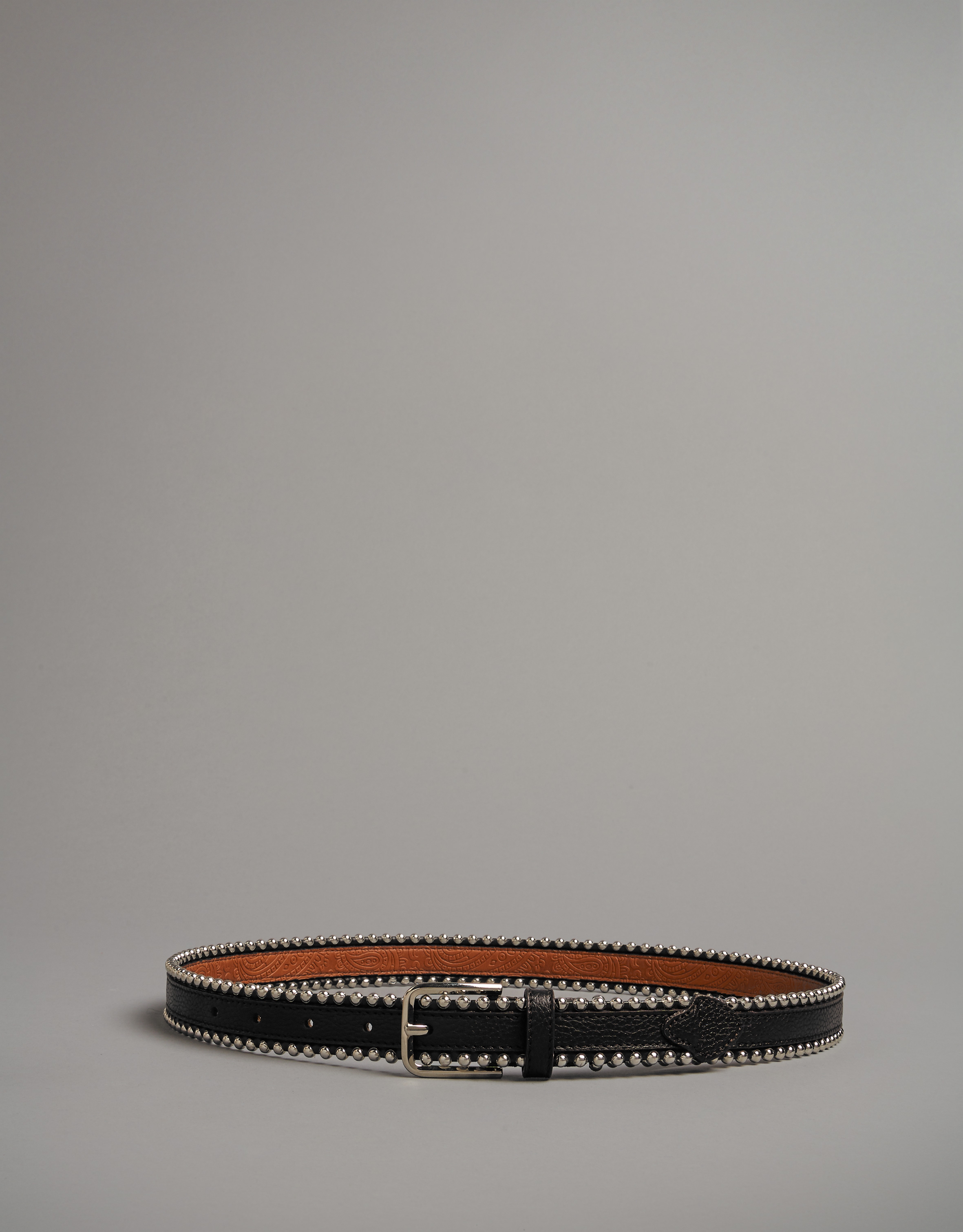 Black leather belt with metallic edges