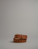 Brown leather belt with embroidered RV logo