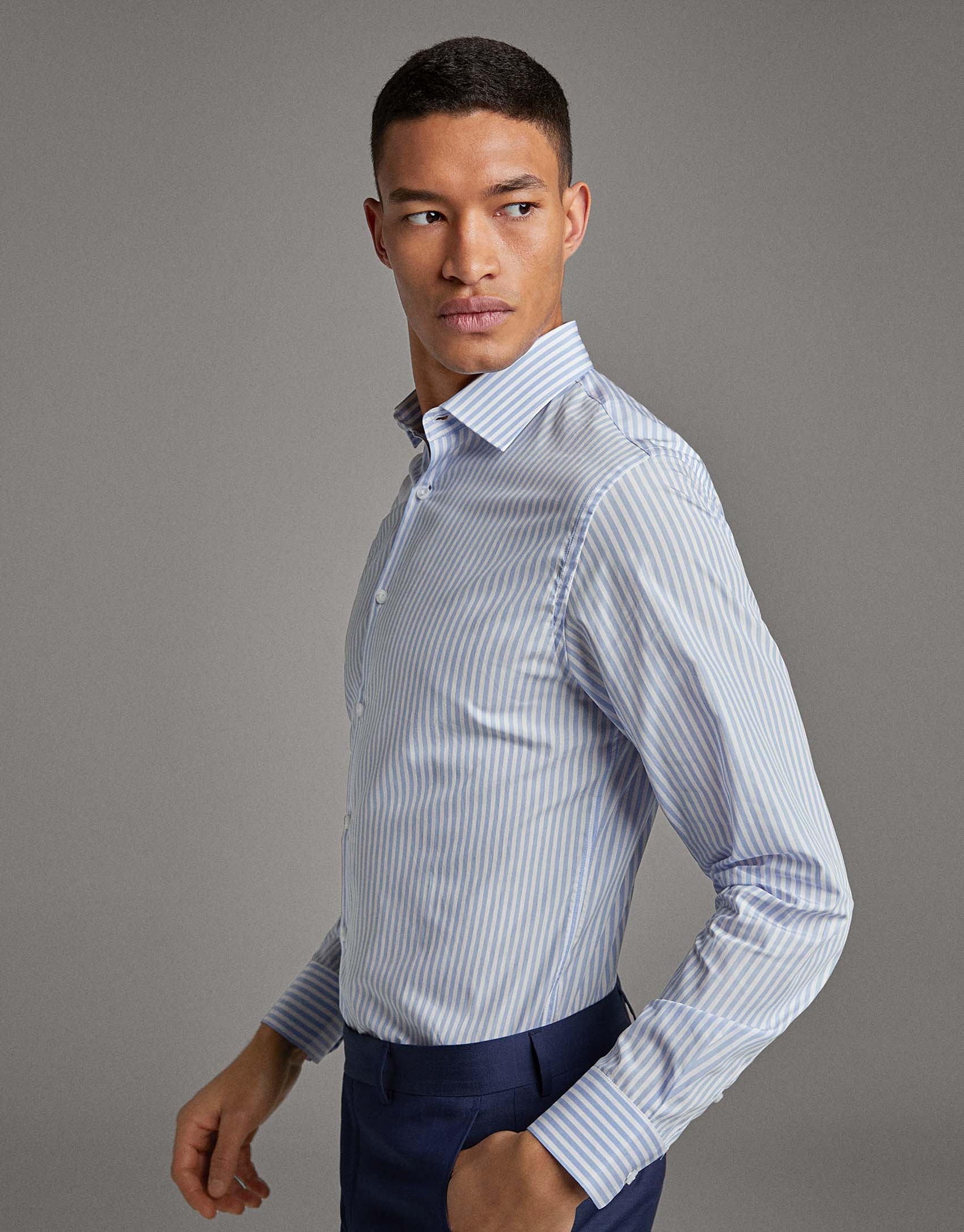 Light blue and white striped dress shirt