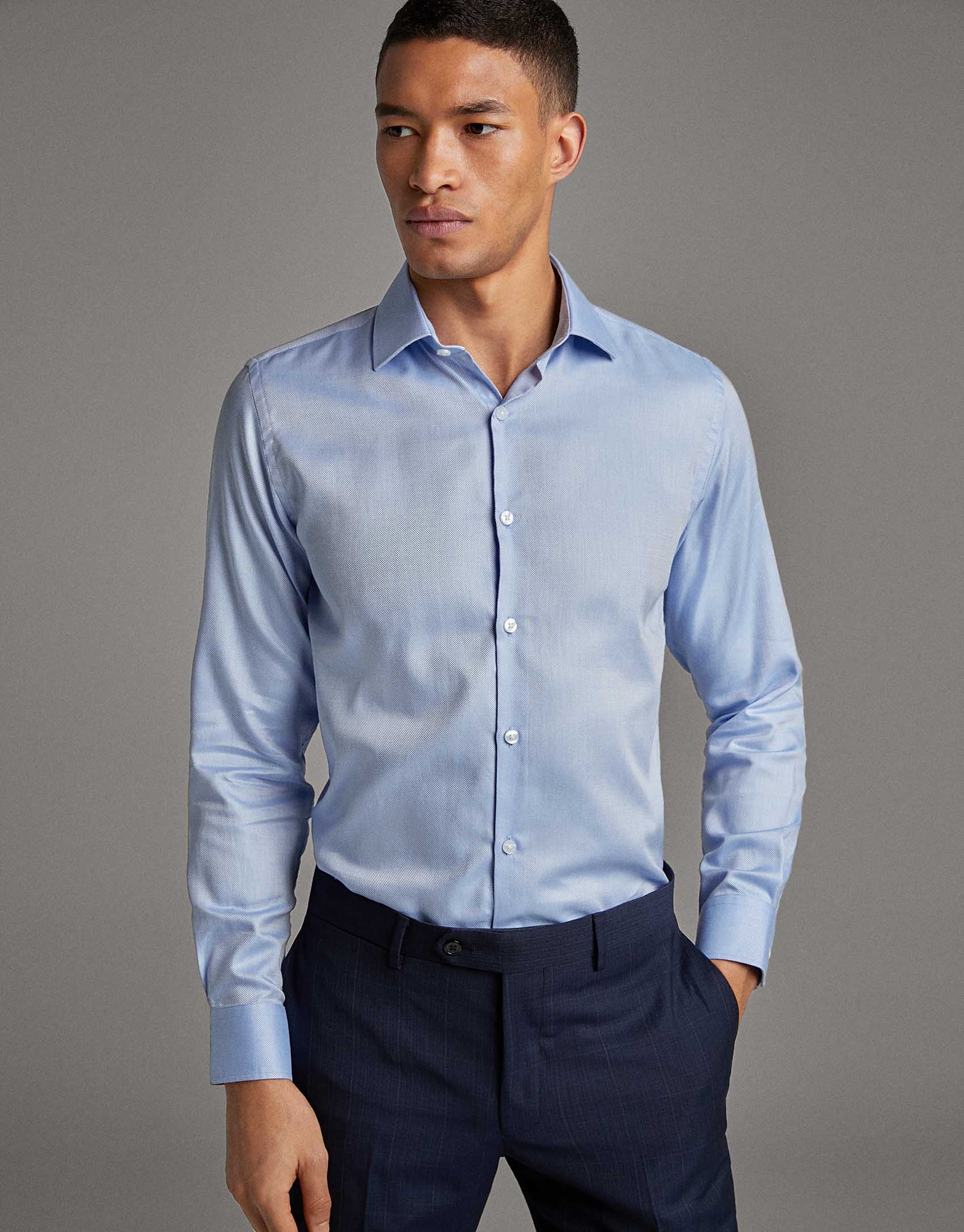 Light blue fake plain structured dress shirt