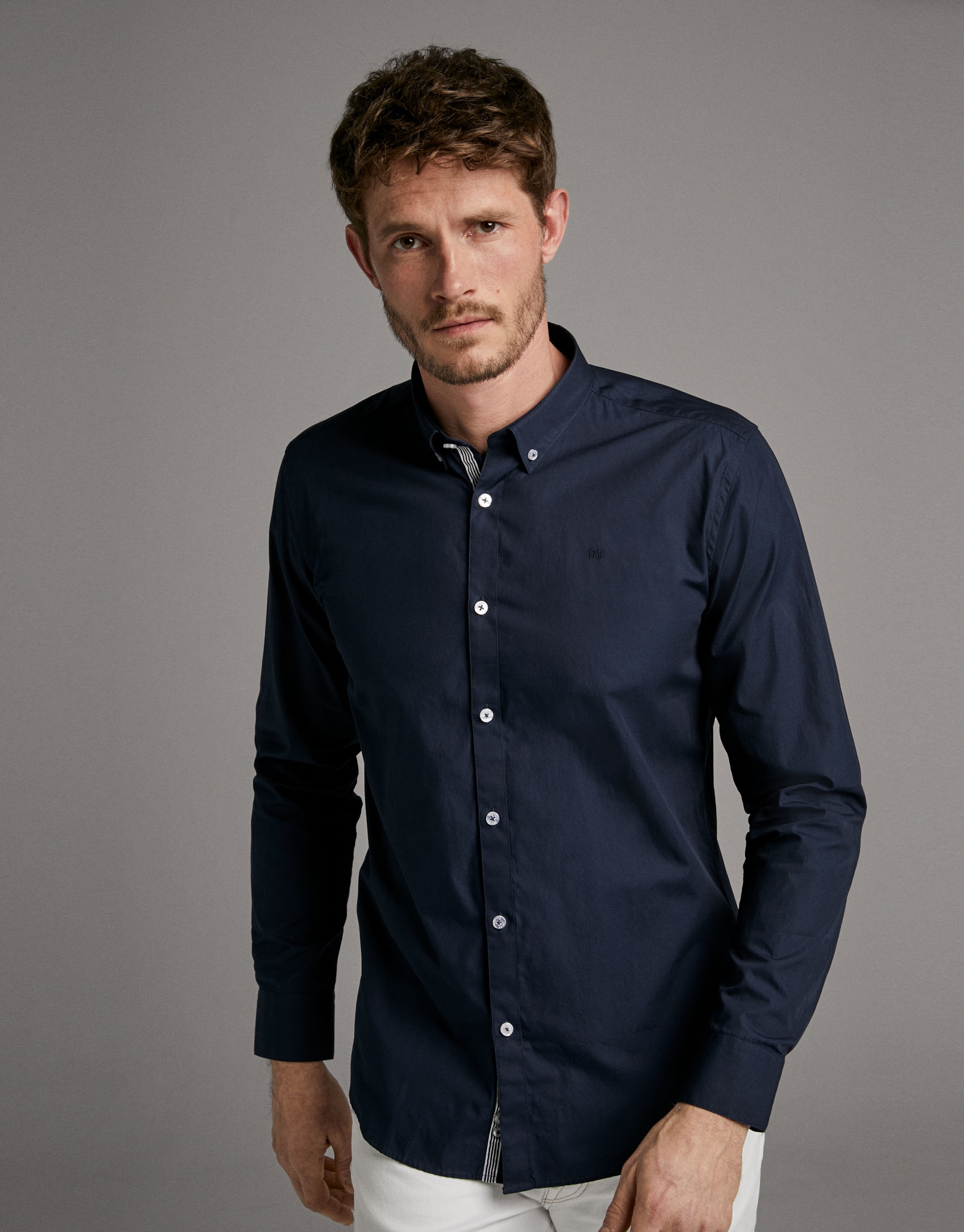 Navy blue poplin sport shirt