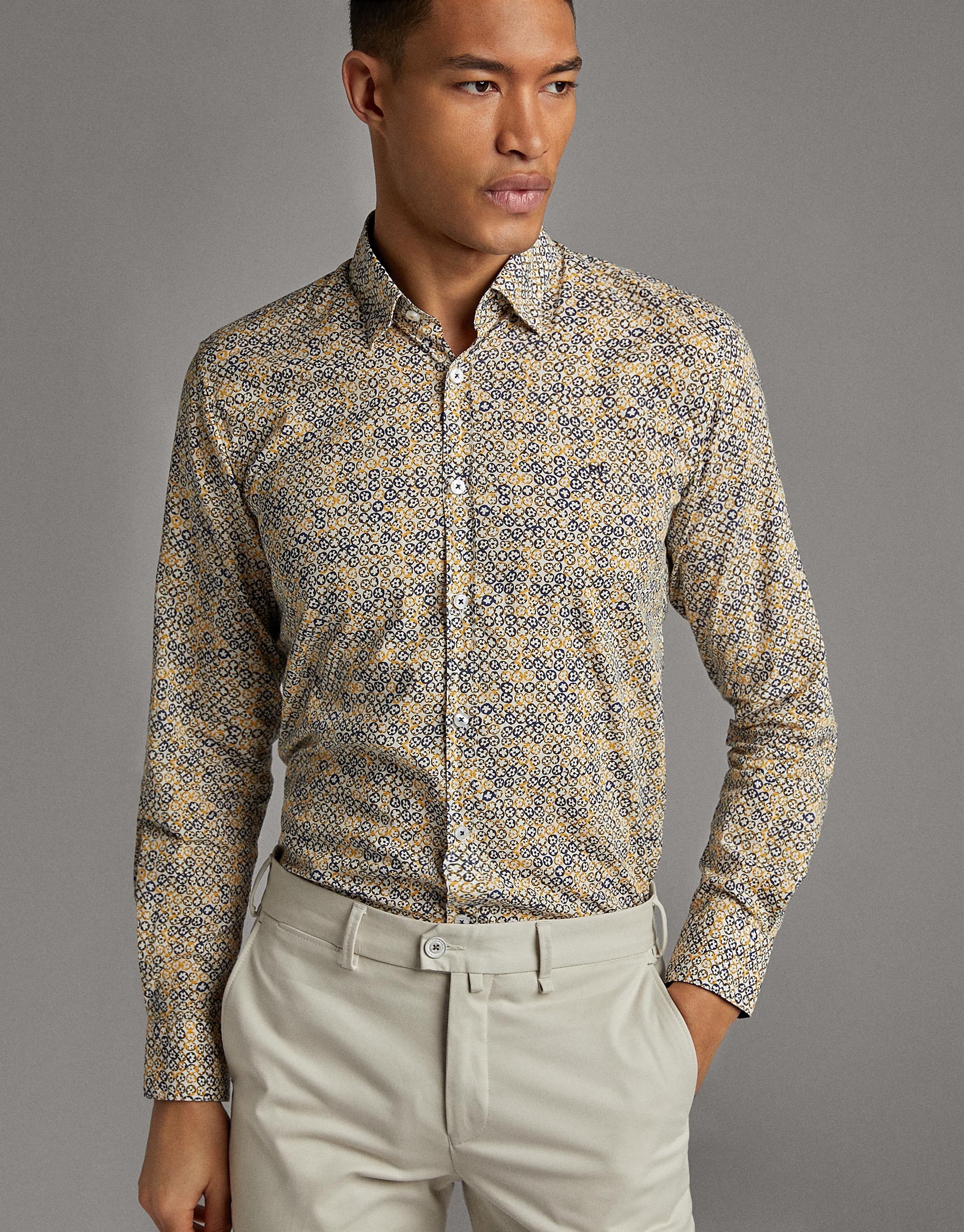 Yellow floral print sport shirt