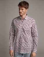 Dark red/blue floral print sport shirt