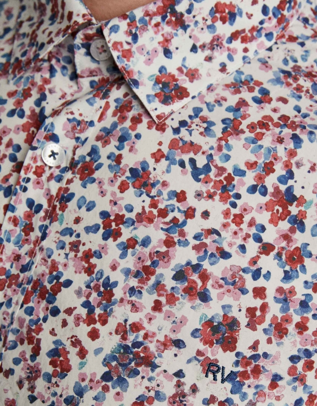 Dark red/blue floral print sport shirt