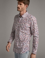 Dark red/blue floral print sport shirt