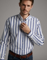 Dark blue and white sriped sport shirt