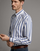 Dark blue and white sriped sport shirt