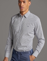 Khaki/blue geometric print men's shirt