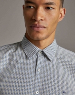 Khaki/blue geometric print men's shirt