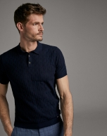 Navy blue tricot polo shirt