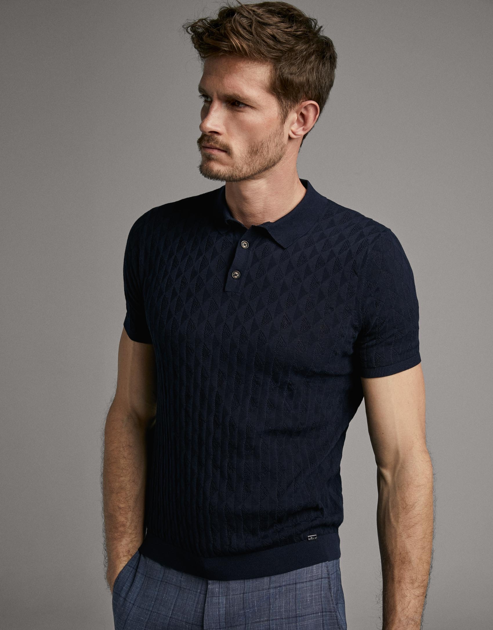 Navy blue tricot polo shirt