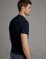 Navy blue tricot polo shirt