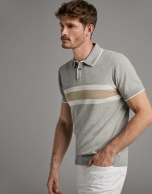 Tan and white knit polo shirt