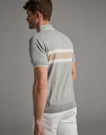 Tan and white knit polo shirt