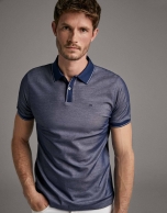 Blue/white two-tone piqué polo shirt