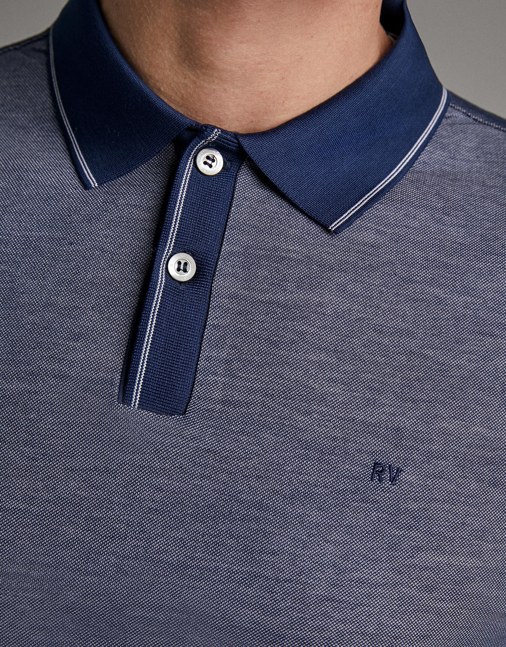 Blue/white two-tone piqué polo shirt